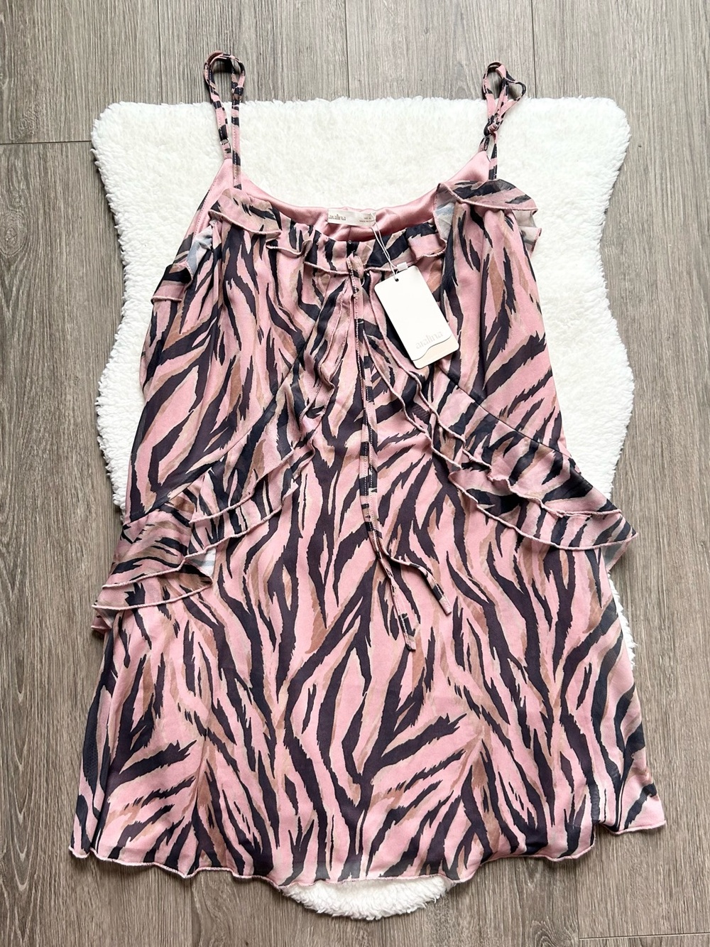 Aralina Pink Zebra Print Ruffle Mini Dress NWT